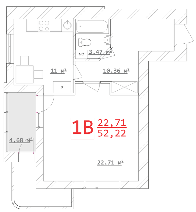 1-кімнатна 52.22 м² в ЖК Новий дім Ньютона від 15 800 грн/м², Харків