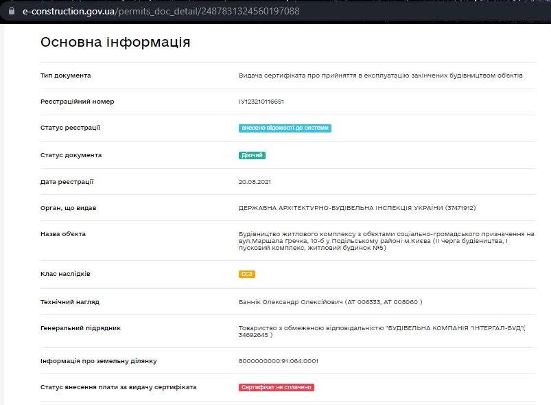 Сертификат о готовности Дом 5, ЖК Сырецкие сады