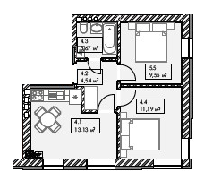 2-кімнатна 42.08 м² в ЖК Smart від 18 000 грн/м², смт Гостомель