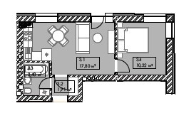 1-кімнатна 33.43 м² в ЖК Smart від 16 500 грн/м², смт Гостомель