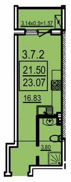 Студія 23.07 м² в Апарт-комплекс Каліпсо від 35 750 грн/м², Одеса