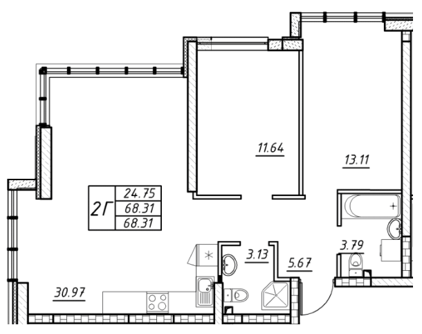 2-кімнатна 68.31 м² в ЖК Manhattan від 26 950 грн/м², Одеса