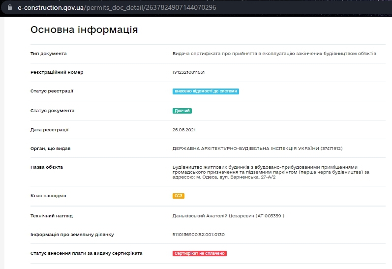 Сертифікат про готовність 1 дом (секции 1,2,3), ЖК Скай Сіті