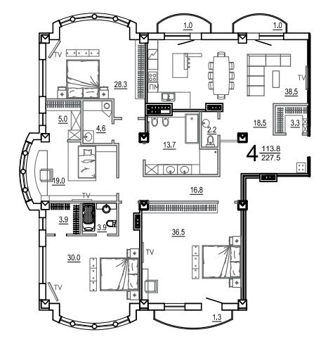 4-кімнатна 227.5 м² в КБ Biarritz від 53 800 грн/м², Одеса
