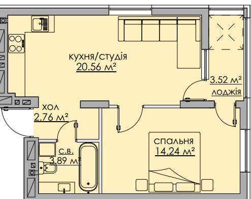 1-комнатная 44.97 м² в ЖК Бетховен от 30 900 грн/м², Львов