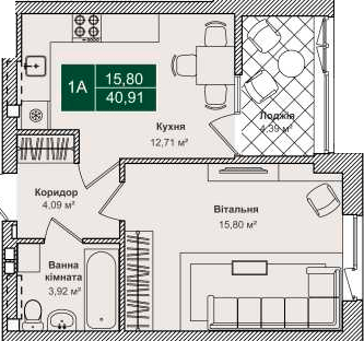 1-кімнатна 40.91 м² в ЖК Forest Park від 26 000 грн/м², Київ