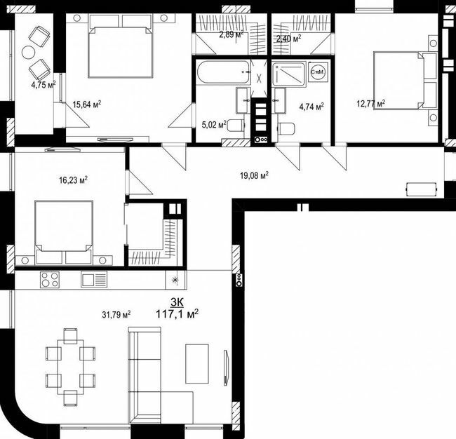 3-комнатная 177.1 м² в ЖК KBD.HOUSE B16 от застройщика, Киев