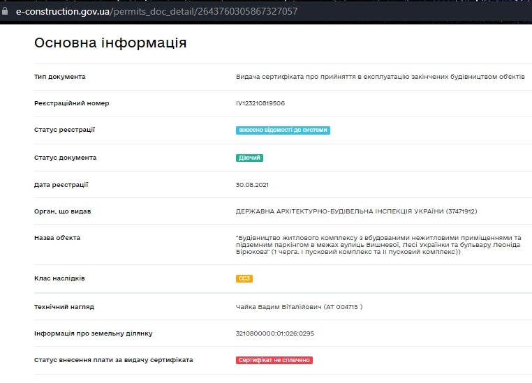 Сертифікат про готовність Дом 4 (секция 4, 5), ЖК Гранд Бурже