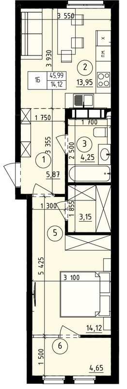 1-комнатная 45.99 м² в ЖК Praga-2 от 22 300 грн/м², Киев
