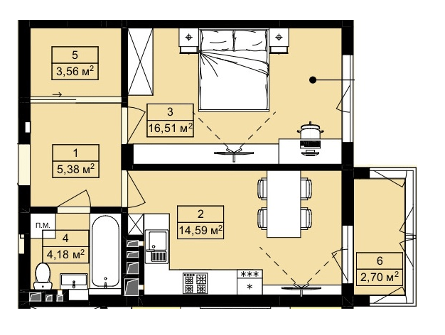 1-кімнатна 46.92 м² в ЖК Royal Hill від 19 200 грн/м², с. Лисиничі