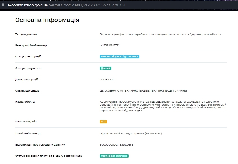 Сертифікат про готовність Дом 7, ЖК Італійський квартал