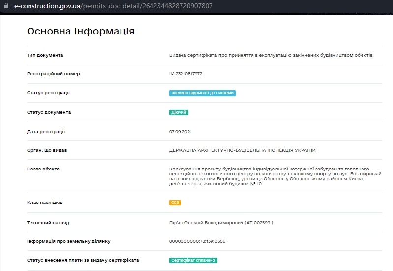 Сертифікат про готовність Дом 10, ЖК Італійський квартал