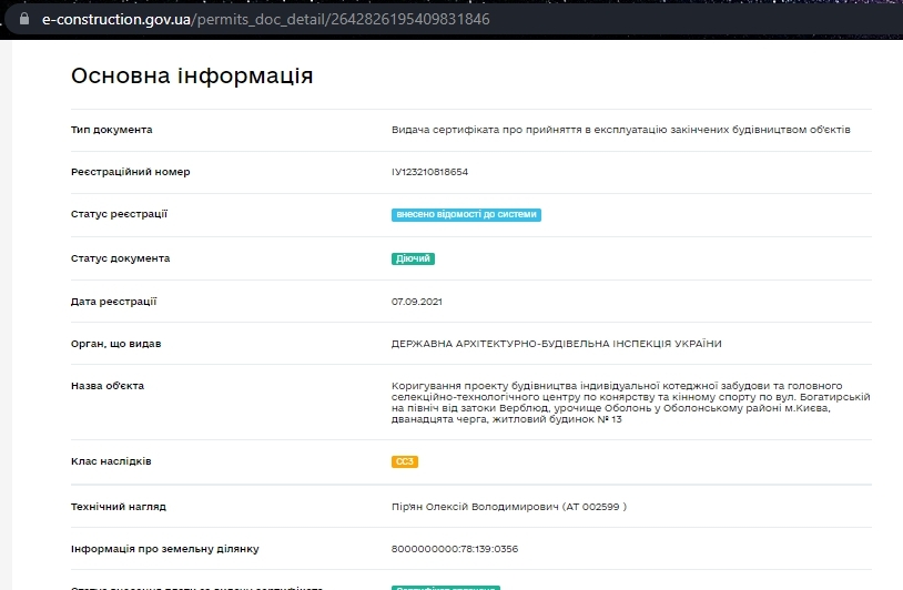 Сертифікат про готовність Дом 13, ЖК Італійський квартал
