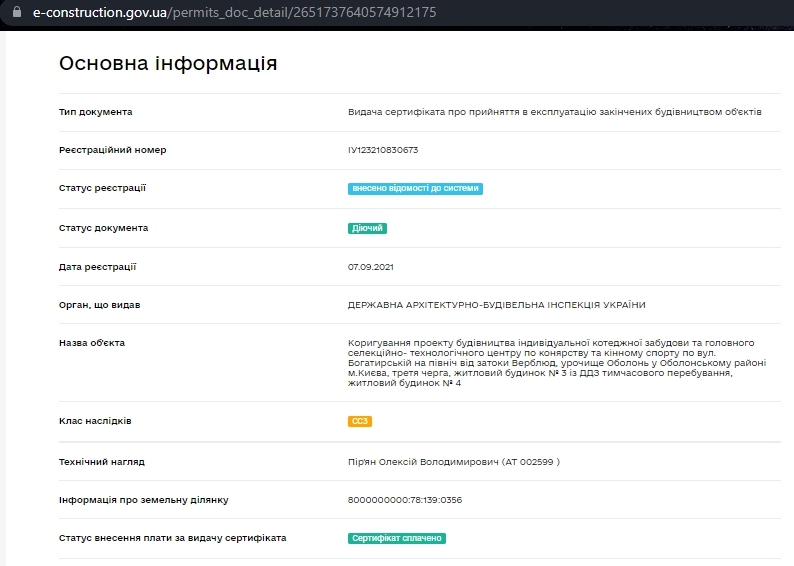 Сертифікат про готовність Дом 4, ЖК Італійський квартал