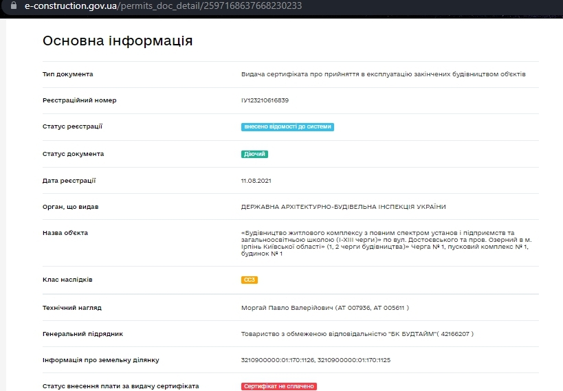 Сертифікат про готовність 1 секция, ЖК Синергія Сіті (Kvartal Group)