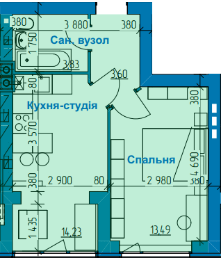 1-кімнатна 35.15 м² в ЖК в Лісовій Бучі від 17 500 грн/м², м. Буча
