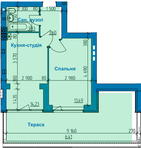 1-кімнатна 41.56 м² в ЖК в Лісовій Бучі від 19 500 грн/м², м. Буча
