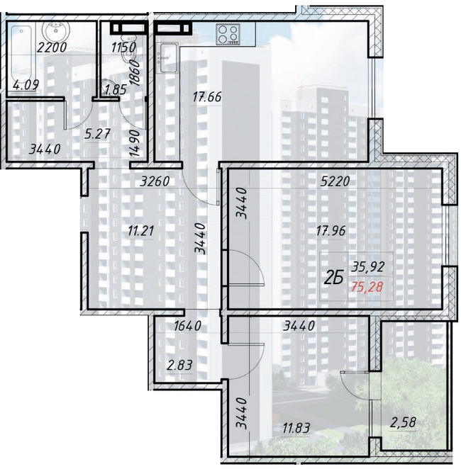 2-кімнатна 75.28 м² в ЖК Деснянський від 21 500 грн/м², Київ