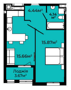 1-кімнатна 43.78 м² в ЖК Continent Green від 21 500 грн/м², Львів