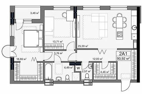 2-комнатная 90.92 м² в ЖК YARD от 37 500 грн/м², Харьков