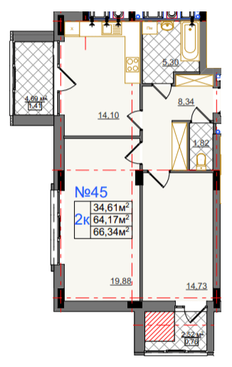 2-кімнатна 66.34 м² в ЖК на вул. Очеретяна, 11 від 25 400 грн/м², Львів