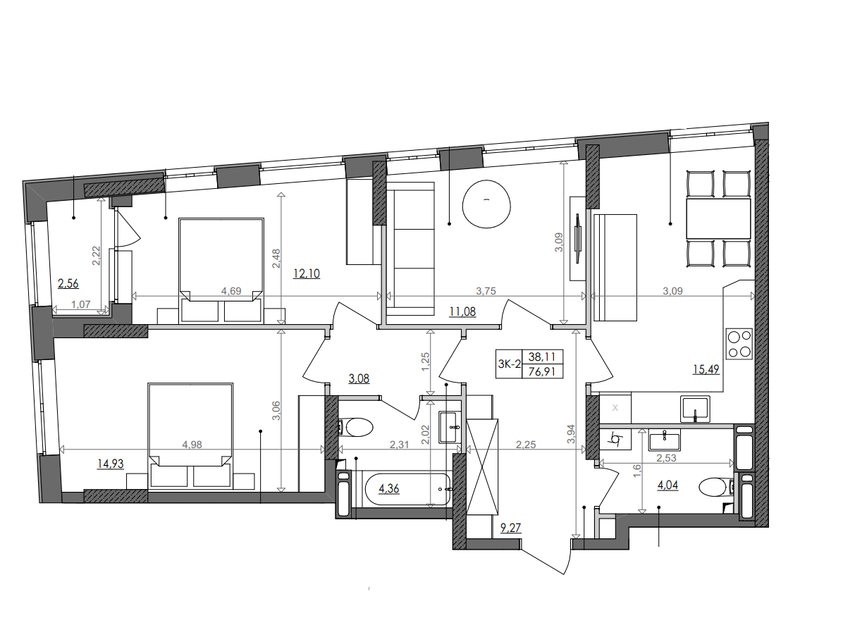 3-кімнатна 76.9 м² в ЖК Svitlo Park від 30 694 грн/м², Київ