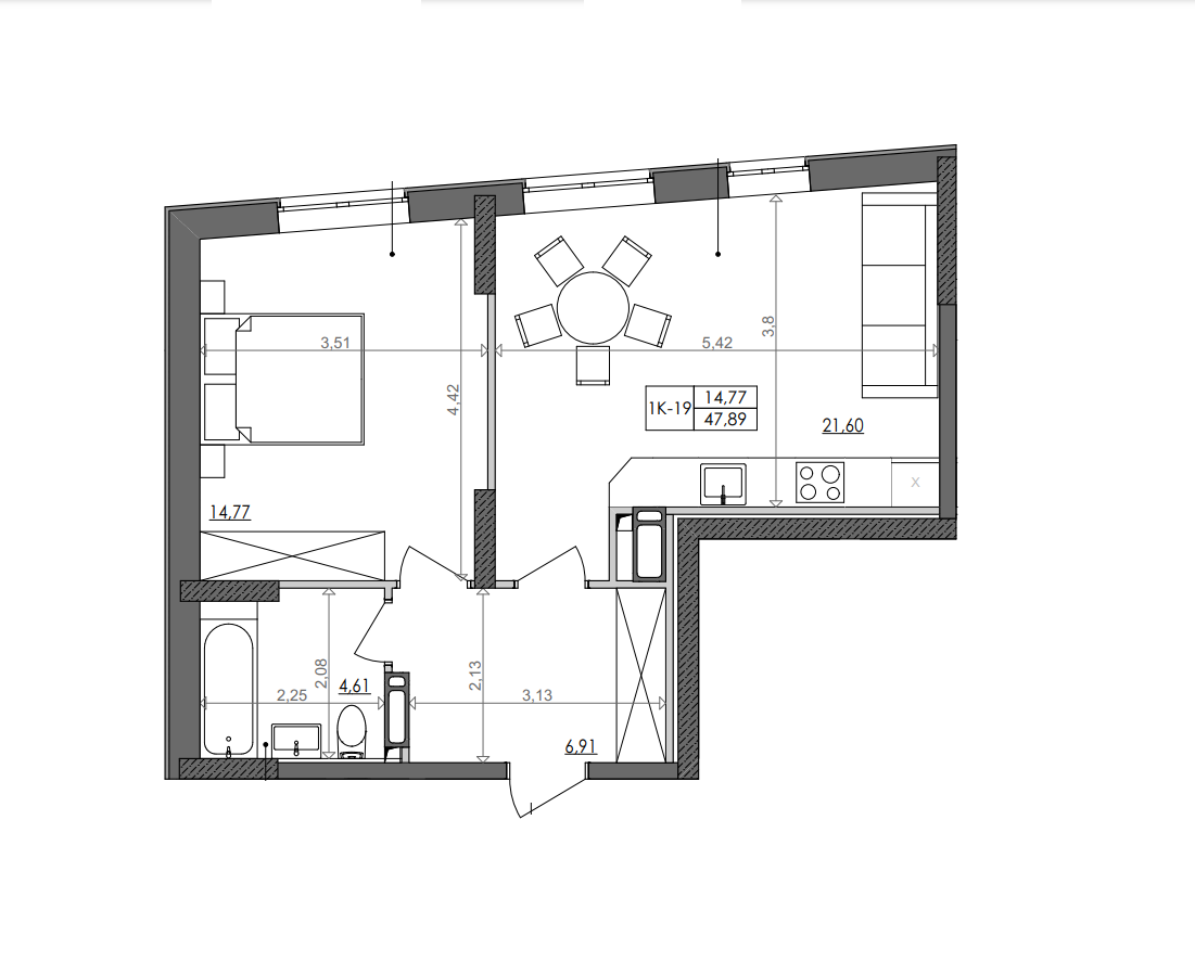 1-кімнатна 47.6 м² в ЖК Svitlo Park від 28 917 грн/м², Київ