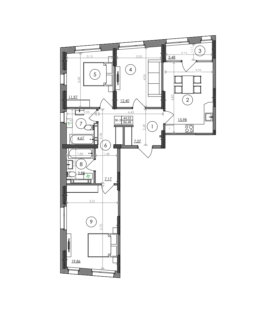 3-кімнатна 86.6 м² в ЖК Svitlo Park від 28 341 грн/м², Київ