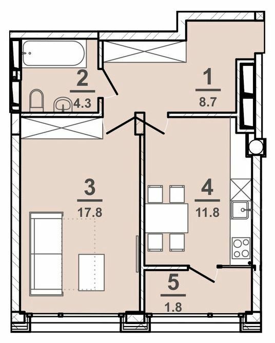 1-комнатная 44.4 м² в ЖК AMSTERDAM от 34 200 грн/м², Полтава