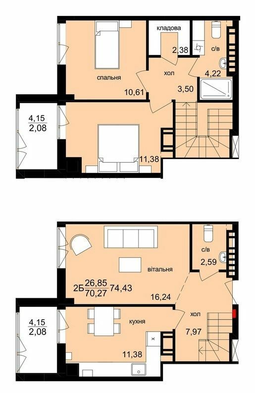Дворівнева 74.43 м² в ЖК Київ від 17 000 грн/м², Тернопіль