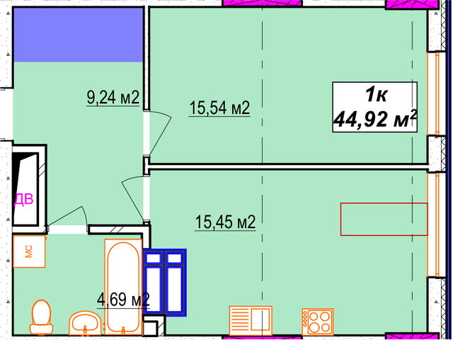 1-комнатная 44.92 м² в ЖК Aura city от 41 000 грн/м², Киев