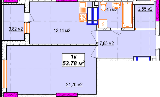 1-кімнатна 53.78 м² в ЖК Aura city від 41 000 грн/м², Київ