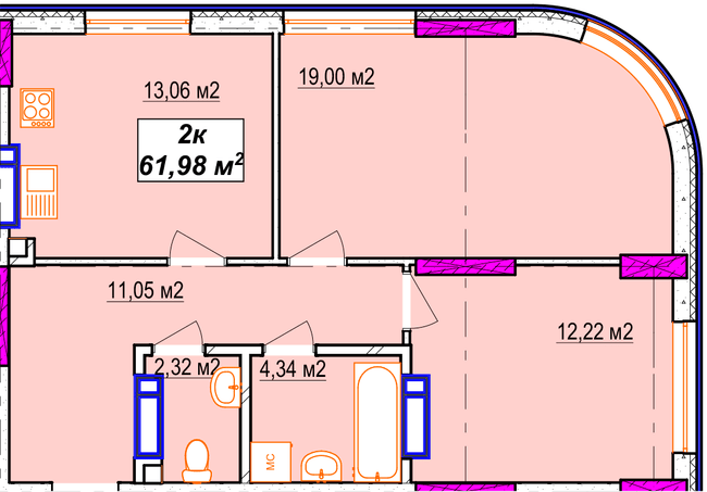 2-кімнатна 61.98 м² в ЖК Aura city від 39 000 грн/м², Київ