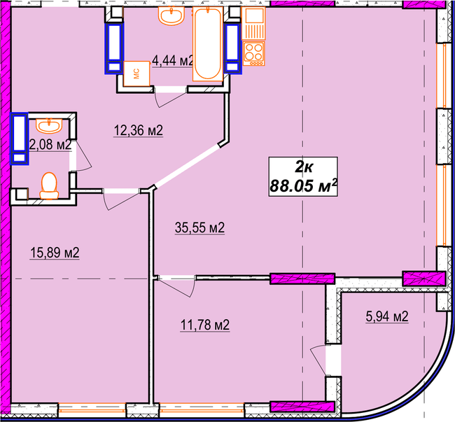 3-кімнатна 88.05 м² в ЖК Aura city від 38 000 грн/м², Київ