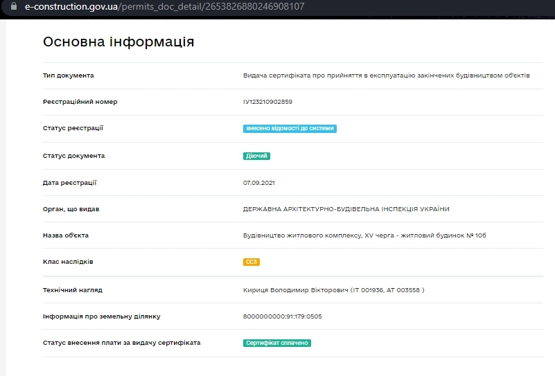 Сертификат о готовности 10Б, ЖК Парковый квартал «Город цветов»
