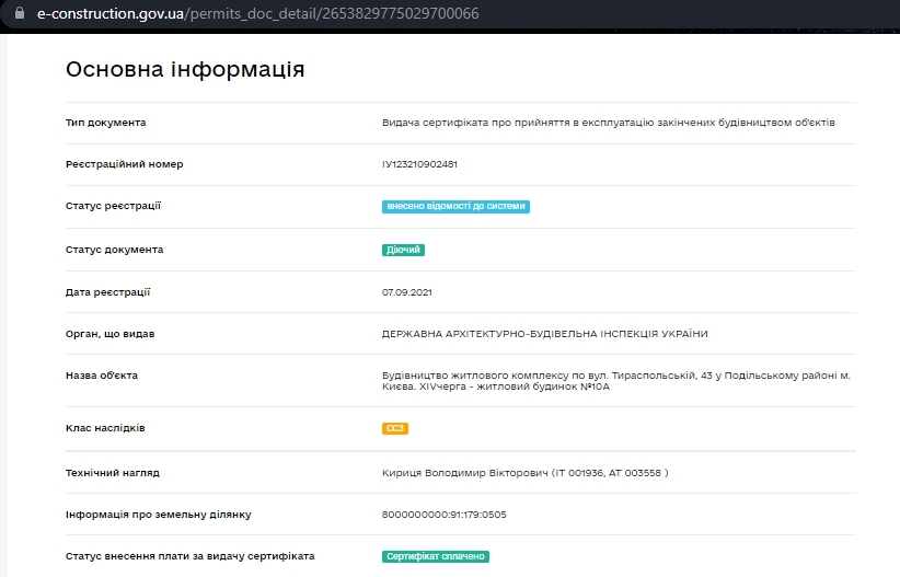 Сертификат о готовности 10А, ЖК Парковый квартал «Город цветов»