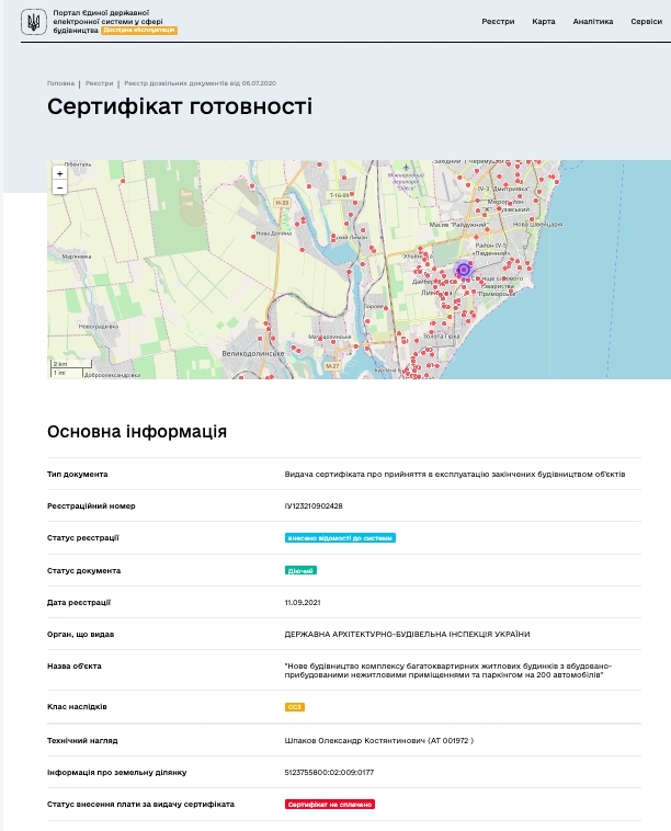 Сертифікат про готовність 4 секция, ЖК Акварель-2
