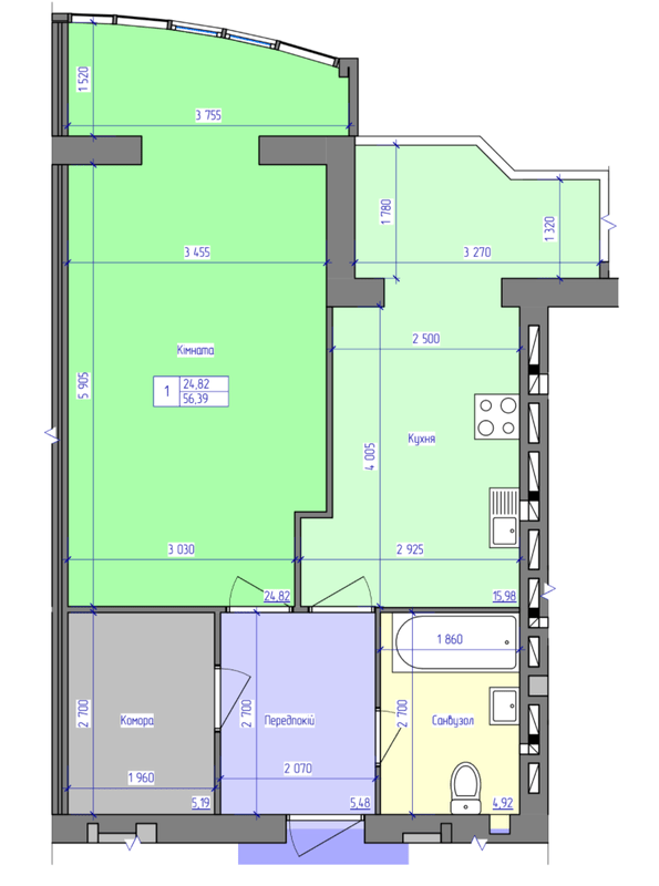 1-комнатная 56.17 м² в ЖК Аристократ от 21 000 грн/м², г. Белая Церковь