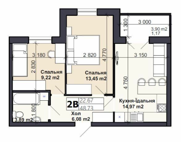 2-комнатная 48.73 м² в ЖК Именно Тот от 13 500 грн/м², пгт Немешаево