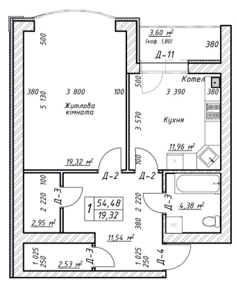 1-кімнатна 54.48 м² в ЖК Гранд Парк від 19 000 грн/м², м. Бровари