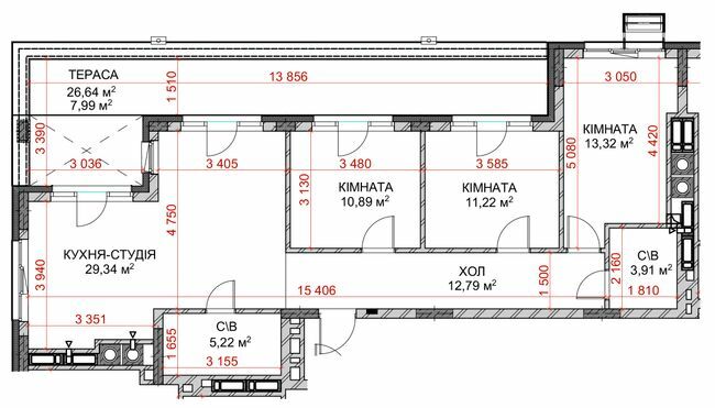 3-кімнатна 94.78 м² в ЖК Riverside від 37 000 грн/м², с. Погреби