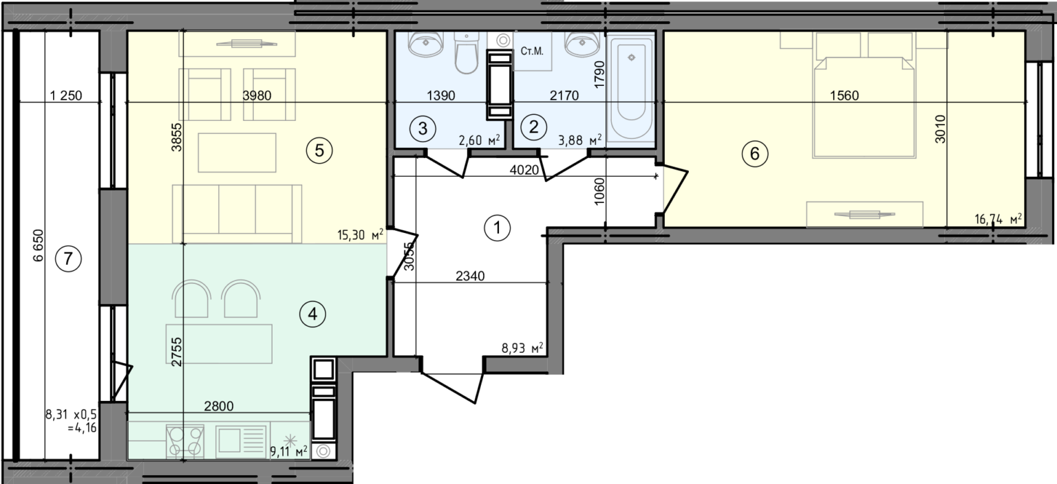 2-кімнатна 60.72 м² в ЖК Голосіївська Долина від 28 500 грн/м², Київ