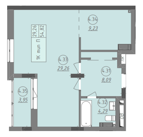 1-кімнатна 54.82 м² в ЖК Променада від 25 200 грн/м², м. Вишневе