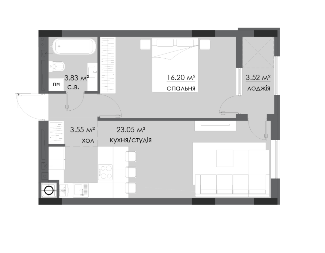 1-комнатная 50.15 м² в ЖК на Стрыйской от 28 500 грн/м², Львов