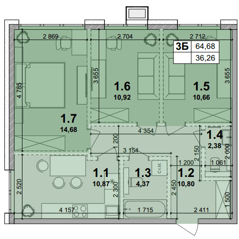 3-кімнатна 64.68 м² в ЖК Petrivsky Residence від 28 000 грн/м², с. Святопетрівське