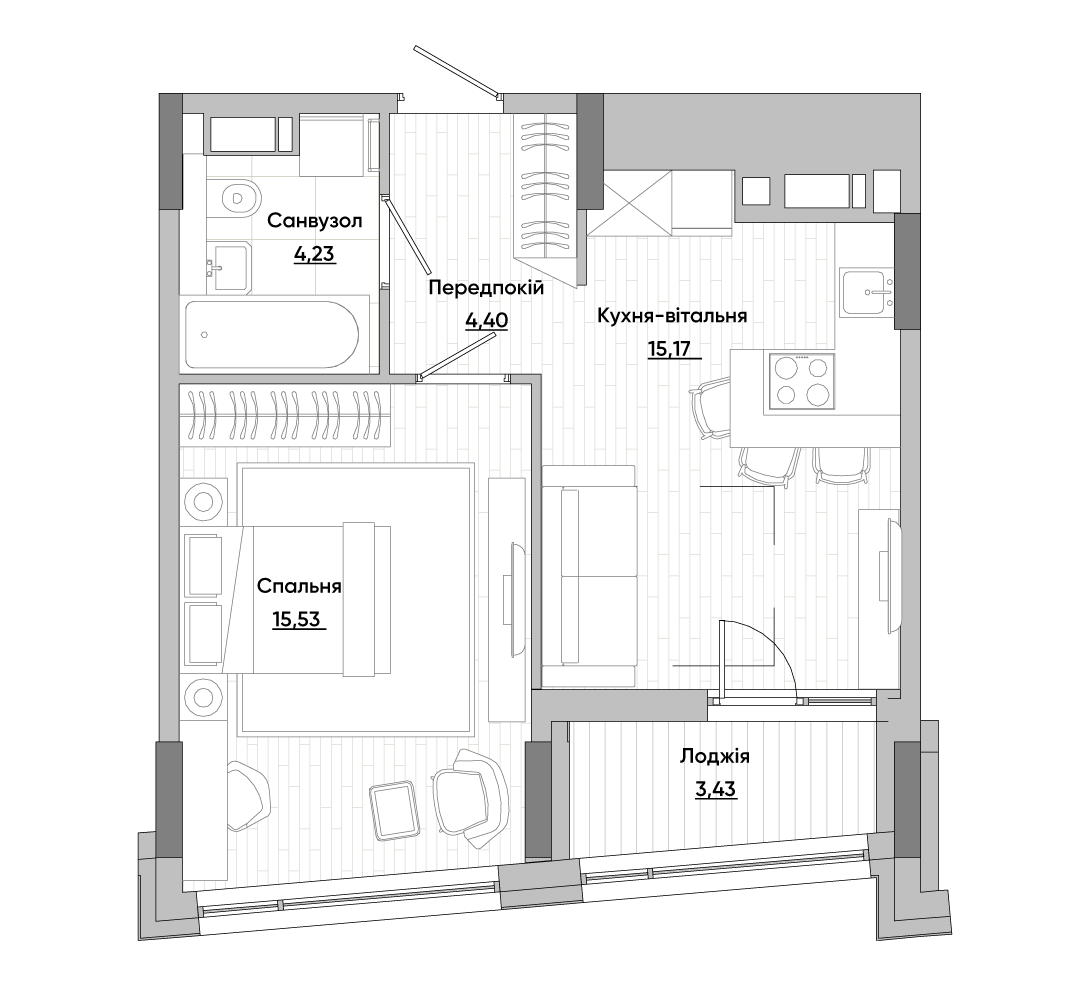 1-комнатная 42.76 м² в ЖК Lucky Land от 35 592 грн/м², Киев