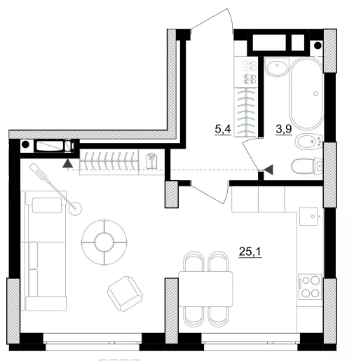 1-комнатная 34.4 м² в ЖК Kub29 от 39 200 грн/м², Киев