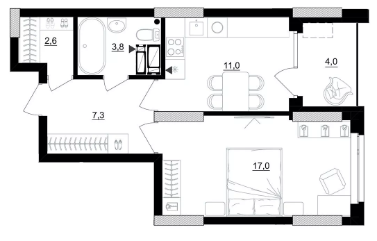 1-комнатная 43.7 м² в ЖК Kub29 от 40 400 грн/м², Киев