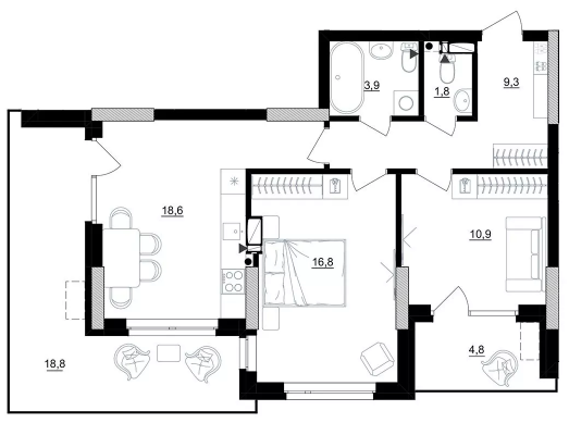 2-комнатная 73.1 м² в ЖК Kub29 от 41 100 грн/м², Киев