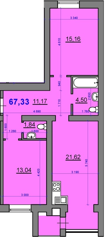 2-кімнатна 67.33 м² в ЖК Затишний квартал від 28 900 грн/м², с. Софіївська Борщагівка